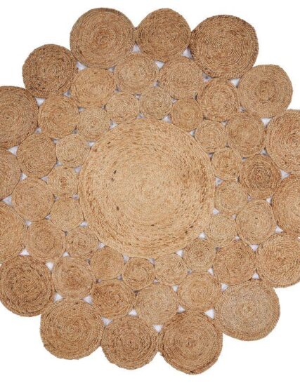 alfombra circular calada en tonos cafe y arena