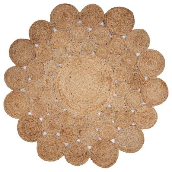 alfombra circular calada en tonos cafe y arena