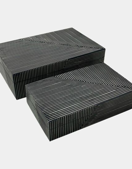 Resin, S/2 10/12" Pinstripe Boxes, Navy