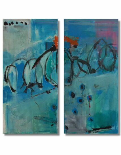 duo cadros rectangulares abstractos turquesa