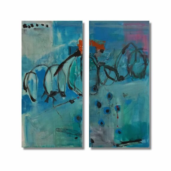 duo cadros rectangulares abstractos turquesa