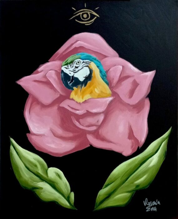 cuadro rectangular guacamaya y flor